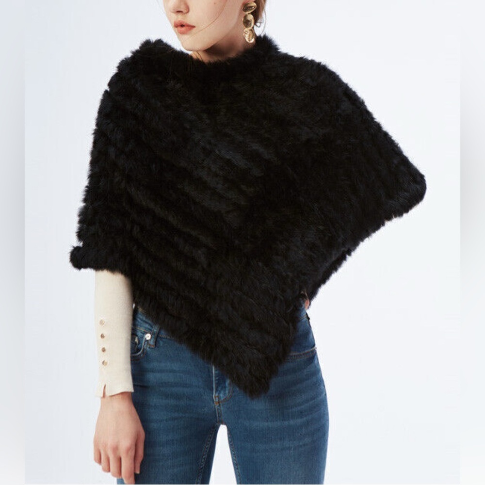Jennyfer J Genuine Fur Cape Poncho Shrug Knitted Soft Vogue Wrap Coat Shawl